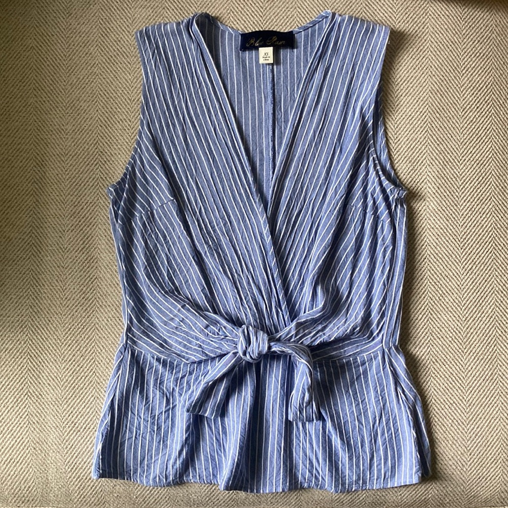 Blue and White Strip Tie-Front peplum top
